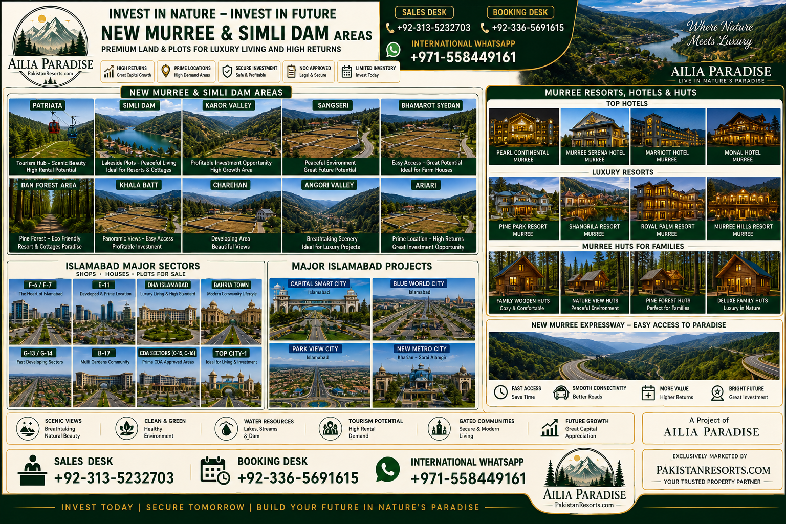 Premium land plots resorts hotels and huts in New Murree and Simli Dam areas