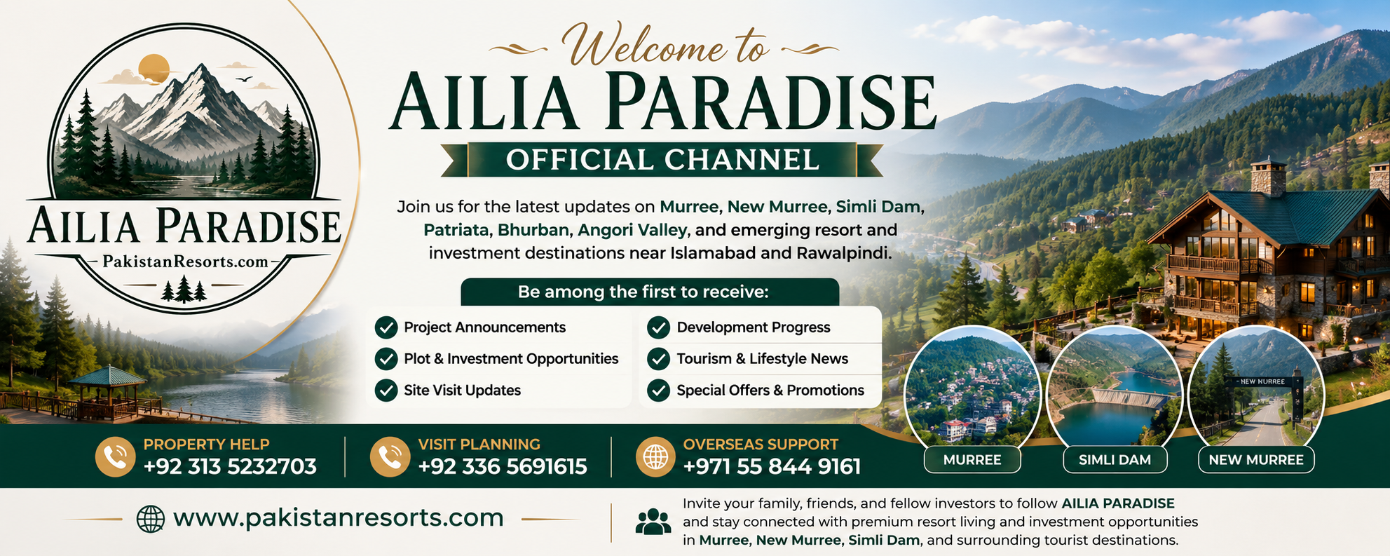 AILIA PARADISE official WhatsApp channel for Murree New Murree Simli Dam and investment updates