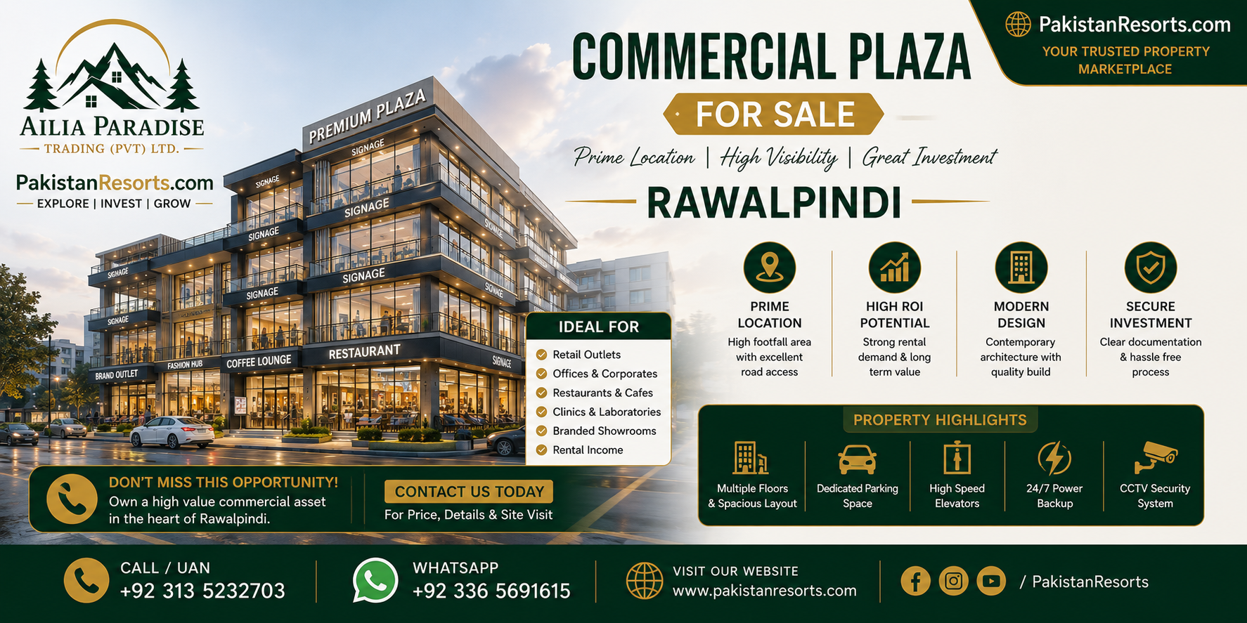 Commercial plaza for sale in Rawalpindi by Ailia Paradise
